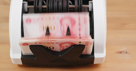Money counter for RMBの写真素材