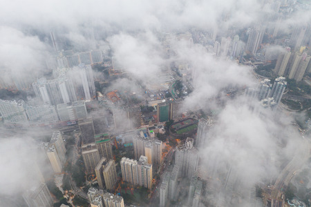 Hong Kong city from aerial view with cloudの写真素材