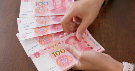 Counting Chinese RMBの写真素材