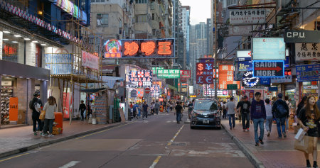 Mong Kok, Hong Kong 21 March 2019: Hong Kong street in city