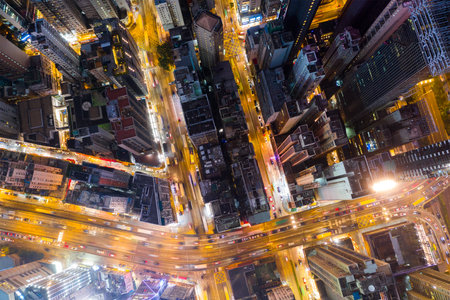 Causeway Bay, Hong Kong 22 February 2019: Top down view of Hong Kong city at night