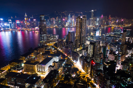 Tsim Sha Tsui, Hong Kong, 05 September 2018:- Drone fly over Hong Kong city