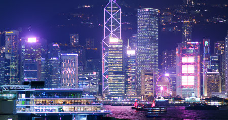 Victoria Harbour, Hong Kong, 13 October 2018:- Hong Kong city at nightのeditorial素材
