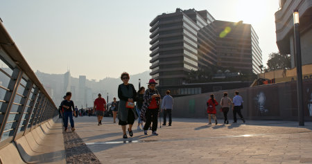 Tsim Sha Tsui, Hong Kong 15 March 2019: Hong Kong harbor front at sunset timeのeditorial素材