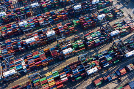 Kwai Tsing, Hong Kong, 14 February 2019:- Top down view of Kwai Tsing Container Terminals in Hong Kongのeditorial素材