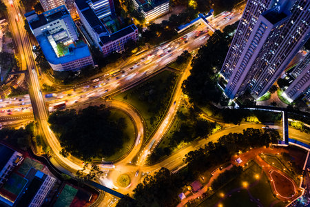 Aerial view of Hong Kong in the evening