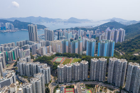 Tai Koo, Hong Kong, 19 March 2019: Top view of city in Hong Kong