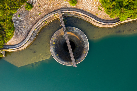 Reservoir discharge channel from topの写真素材