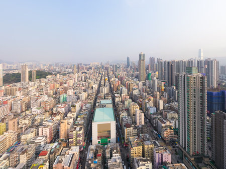 Sham Shui Po, Hong Kong 18 March 2019: Aerial view of Hong Kong cityのeditorial素材