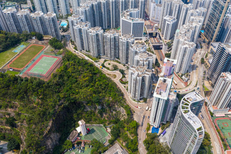 Quarry Bay, Hong Kong 19 March 2019: Hong Kong city from topのeditorial素材