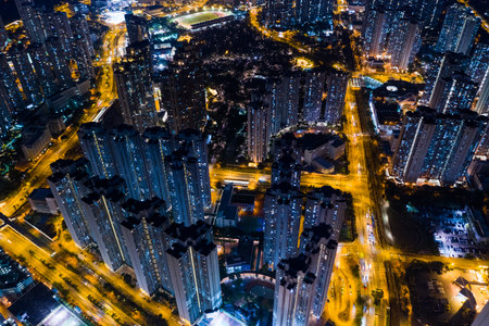 Tin Shui Wai, Hong Kong, 07 October 018:- Hong Kong residential area at nightのeditorial素材