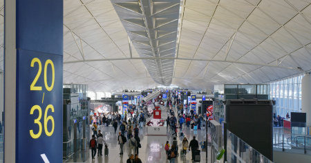 Chek Lap Kok, Hong Kong-30 December 2018: Hong Kong international airport check in areaのeditorial素材