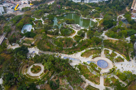 Tin Shui Wai, Hong Kong 03 February 2019: Garden park in Hong Kong cityのeditorial素材