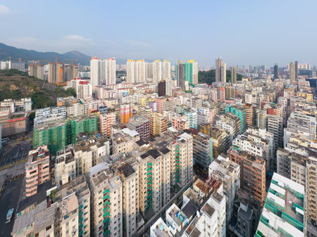 Sham Shui Po, Hong Kong 18 March 2019: Aerial view of Hong Kong cityのeditorial素材