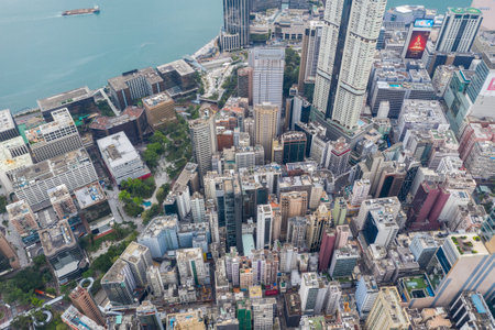 Hung Hom, Hong Kong 21 April 2019: Top view of Hong Kong city in kowloon sideのeditorial素材