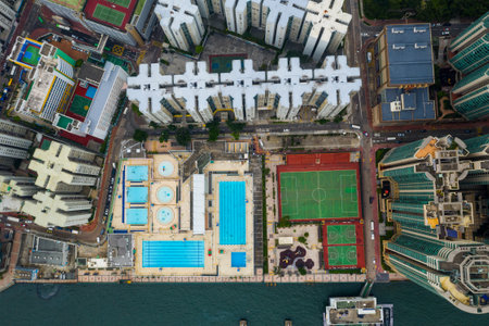Hung hom, Hong Kong 15 May 2019: Top view of Hong Kong cityのeditorial素材