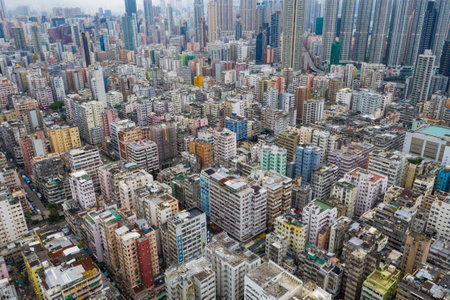 Sham Shui Po, Hong Kong 06 May 2019: Hong Kong downtown city from topのeditorial素材