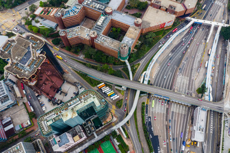 Hung Hom, Hong Kong 21 April 2019: Top down view of Hong Kong cross harbor tunnel