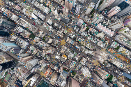 Yau Ma Tei, Hong Kong 09 May 2019: Top view of Hong Kong downtown city in Kowloon sideのeditorial素材