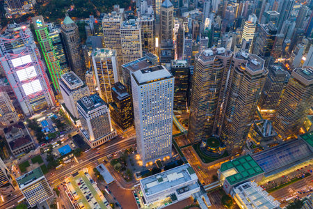 Central, Hong Kong 29 April 2019: Top down view of Hong Kong city at nightのeditorial素材