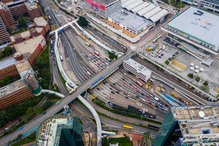 Hung Hom, Hong Kong 21 April 2019: Top view of Hong Kong cross harbor tunnel