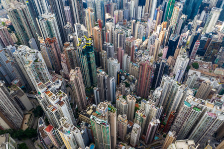 Central, Hong Kong 29 April 2019: Top view of Hong Kong urban cityのeditorial素材
