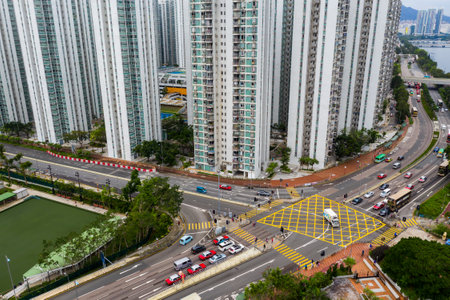 Sha Tin, Hong Kong 04 May 2019: Aerial view of city in Hong Kong
