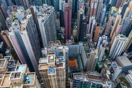Central, Hong Kong 29 April 2019: Top view of Hong Kong city buildingのeditorial素材