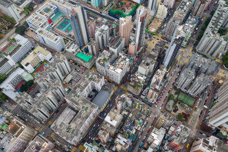 Sham Shui Po, Hong Kong 07 May 2019: Aerial view of Hong Kong cityのeditorial素材