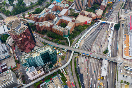 Hung Hom, Hong Kong 21 April 2019: Top down view of Hong Kong cross harbor tunnelのeditorial素材