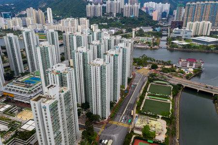 Sha Tin, Hong Kong 04 May 2019: Aerial view of city in Hong Kong