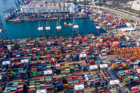 Kwai Tsing, Hong Kong, 12 February 2019: Container Terminals in Hong Kong