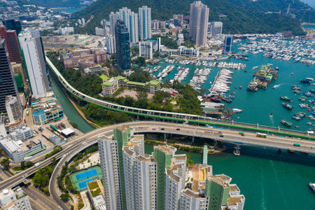 Aberdeen, Hong Kong 12 May 2019: Top down view of Hong Kong typhoon shelter in Aberdeenのeditorial素材