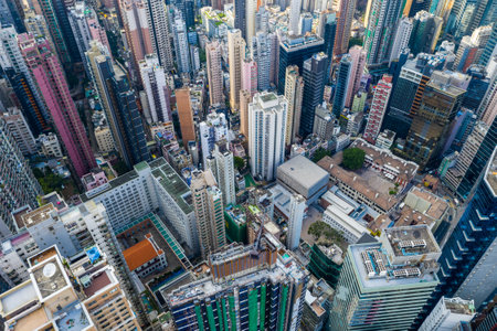 Central, Hong Kong 29 April 2019: Aerial view of Hong Kong cityのeditorial素材
