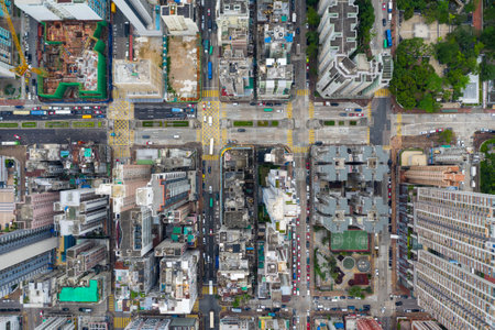 Sham Shui Po, Hong Kong 07 May 2019: Top down view of Hong Kong cityのeditorial素材