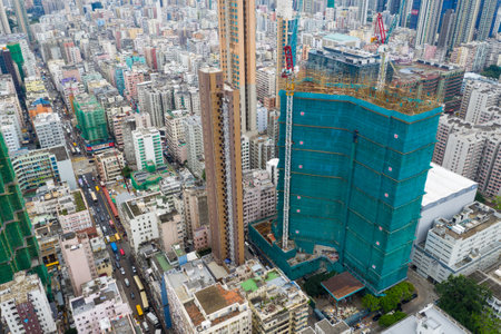 Sham Shui Po, Hong Kong 07 May 2019: Aerial view of Hong Kong city