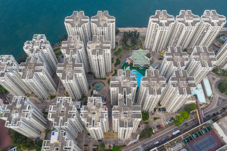 Chai Wan, Hong kong 02 May 2019: Drone fly over Hong Kong residential district