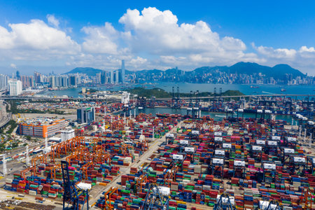 Kwai Chung, Hong Kong 15 May 2019: Kwai Chung Cargo Terminal in Hong Kong cityのeditorial素材