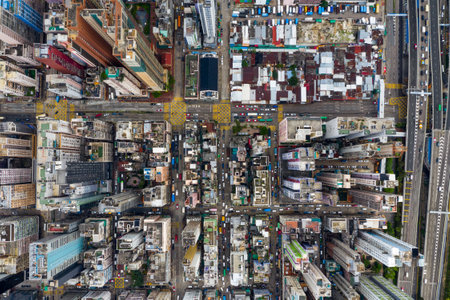 Mong Kok, Hong Kong 09 May 2019: Aerial view of Hong Kong cityのeditorial素材
