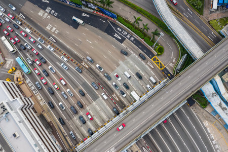 Hung Hom, Hong Kong 21 April 2019: Top down view of Hong Kong cross harbor tunnelのeditorial素材