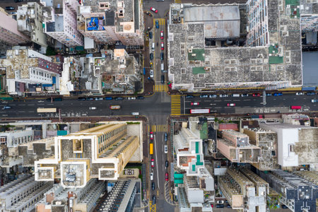 Sham Shui Po, Hong Kong 07 May 2019: Top down view of Hong Kong cityのeditorial素材