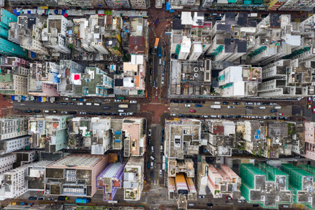 Sham Shui Po, Hong Kong 06 May 2019: Hong Kong downtown city from topのeditorial素材