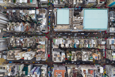 Sham Shui Po, Hong Kong 07 May 2019: Top down view of Hong Kong city