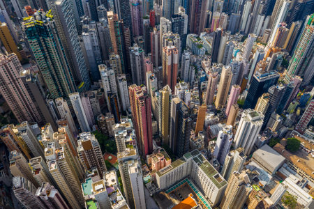 Central, Hong Kong 29 April 2019: Aerial view of Hong Kong downtown cityのeditorial素材