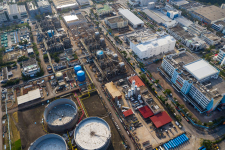 Tai Po, Hong Kong 20 May 2019: Top view of sewage plant in Hong Kongのeditorial素材