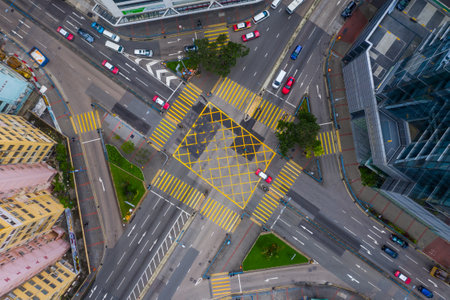 Kwun Tong, Hong Kong 02 June 2019: Top down view of Hong Kong business districtのeditorial素材