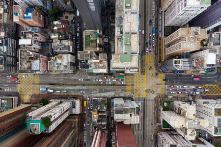 Yau Ma Tei, Hong Kong 09 May 2019: Top view of Hong Kong city
