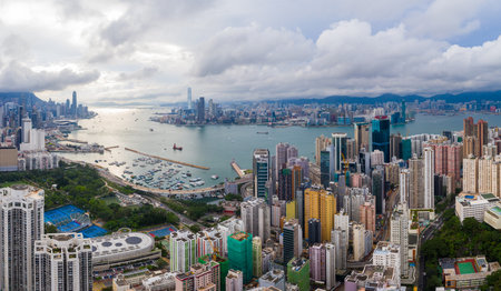 Hong Kong 01 June 2019: Top view of Hong Kong cityのeditorial素材