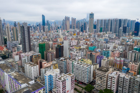Sham Shui Po, Hong Kong 06 May 2019: Hong Kong downtown city from topのeditorial素材