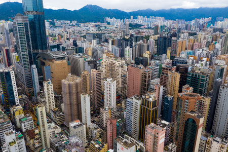 Mong Kok, Hong Kong 09 May 2019: Aerial view of Hong Kong cityのeditorial素材
